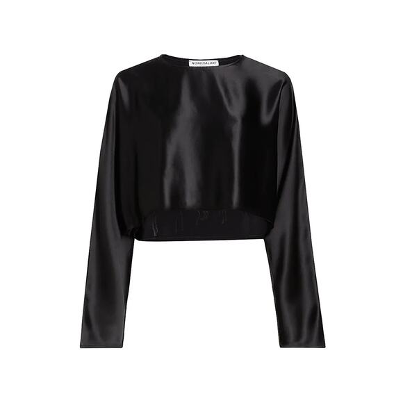 Nonchalant Label Emilia Satin Crop Top & Evory Satin Jogger Set Black Glam Small - Picture 2 of 14